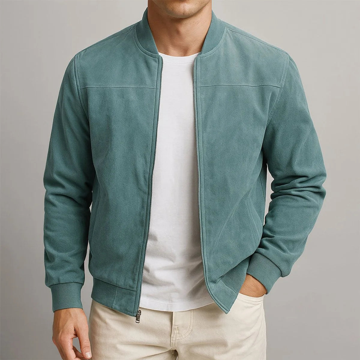 Dominik | Herren Slim-Fit Wildleder Bomber Steppjacke mit Reißverschluss