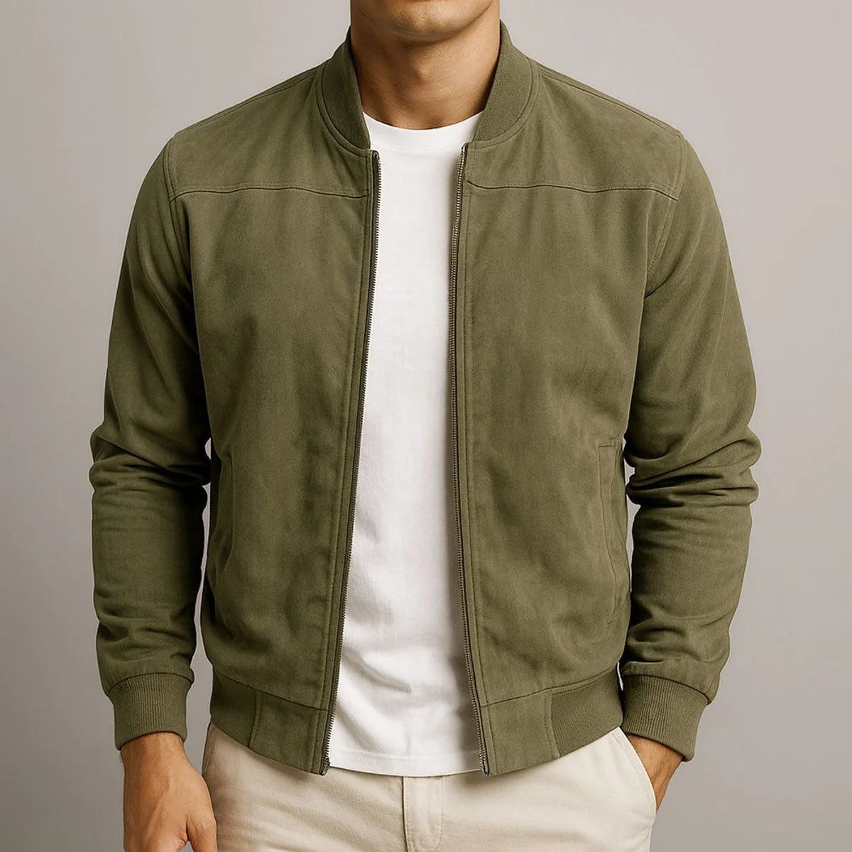 Dominik | Herren Slim-Fit Wildleder Bomber Steppjacke mit Reißverschluss
