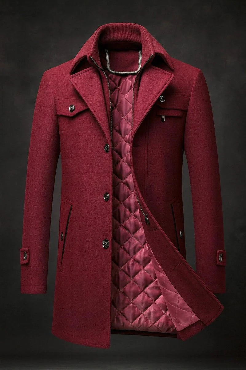 Dominik | Herren Wool Coat gefütterter Wollmantel mit Doppelkragen