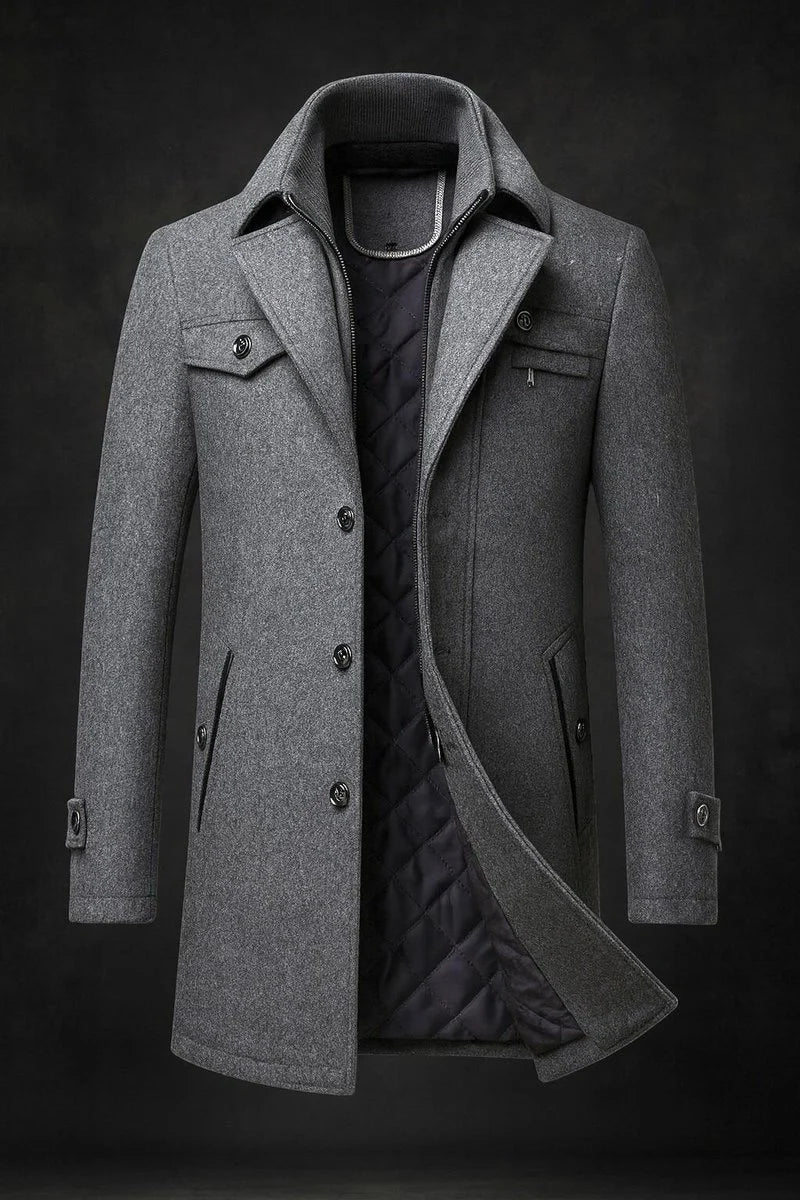 Dominik | Herren Wool Coat gefütterter Wollmantel mit Doppelkragen