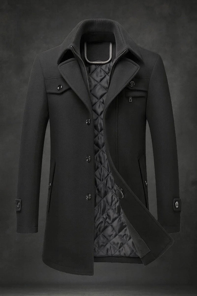 Dominik | Herren Wool Coat gefütterter Wollmantel mit Doppelkragen