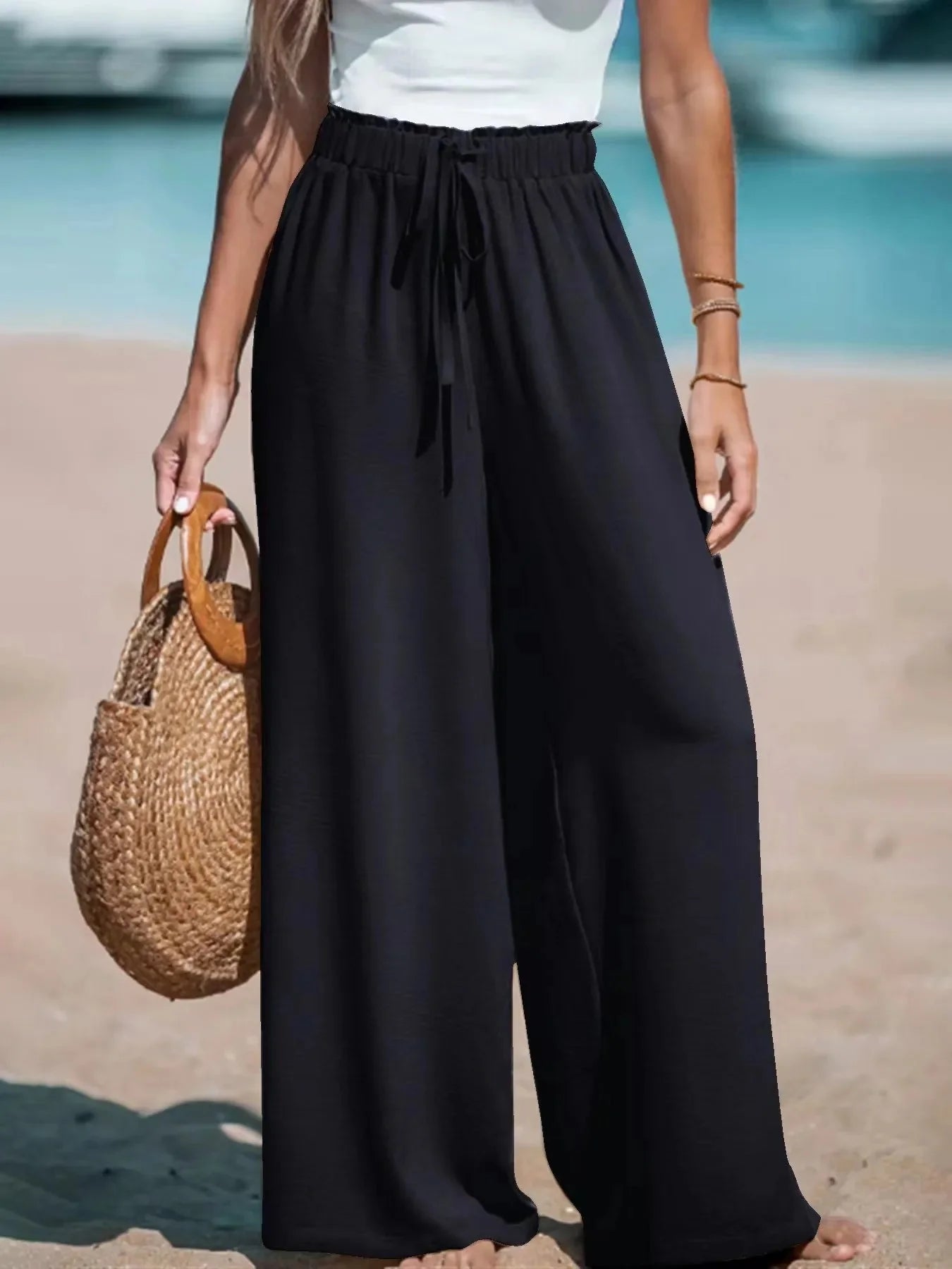 Doris | Damen Palazzohose mit Bindegürtel und Weiten Beinen