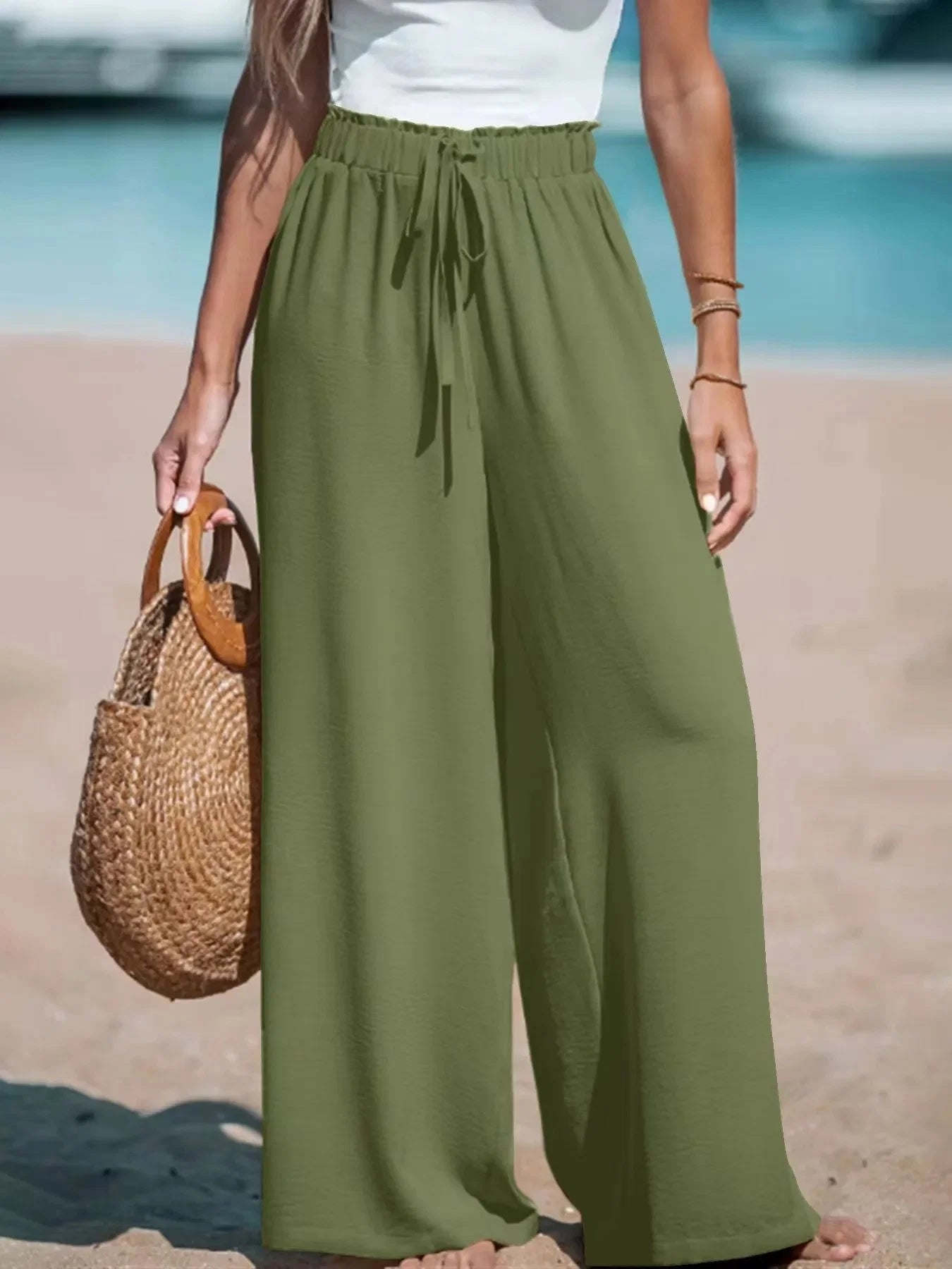 Doris | Damen Palazzohose mit Bindegürtel und Weiten Beinen