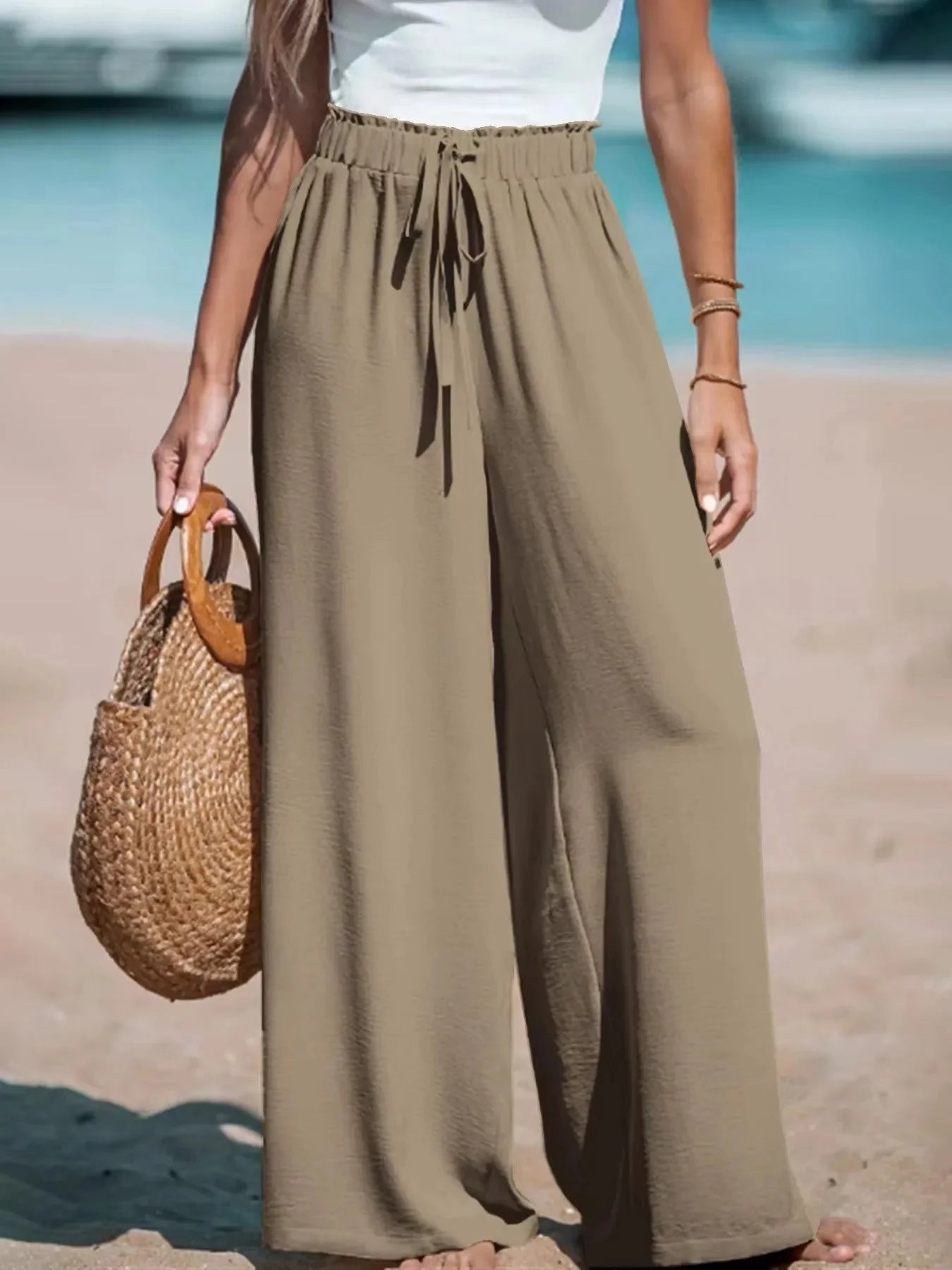 Doris | Damen Palazzohose mit Bindegürtel und Weiten Beinen