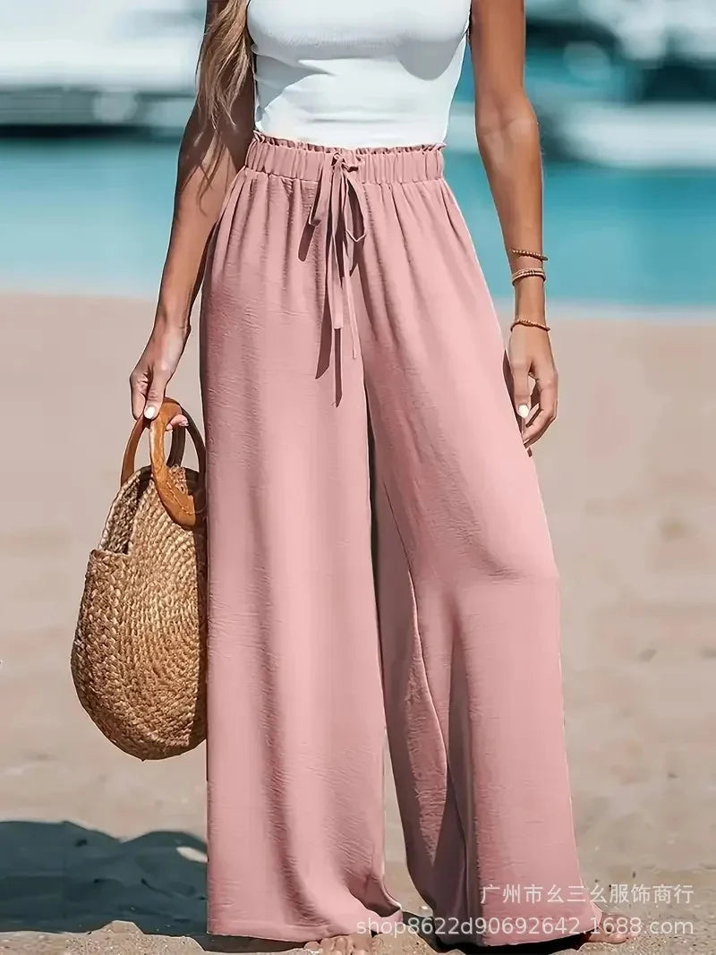 Doris | Damen Palazzohose mit Bindegürtel und Weiten Beinen