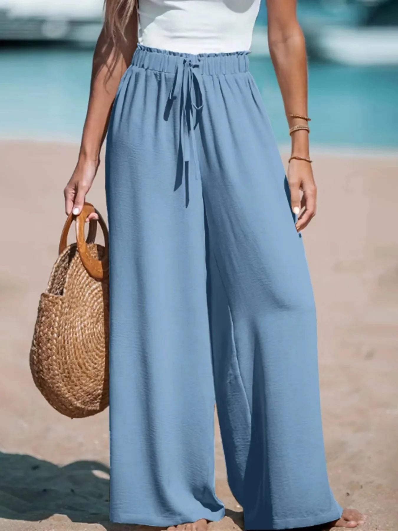 Doris | Damen Palazzohose mit Bindegürtel und Weiten Beinen