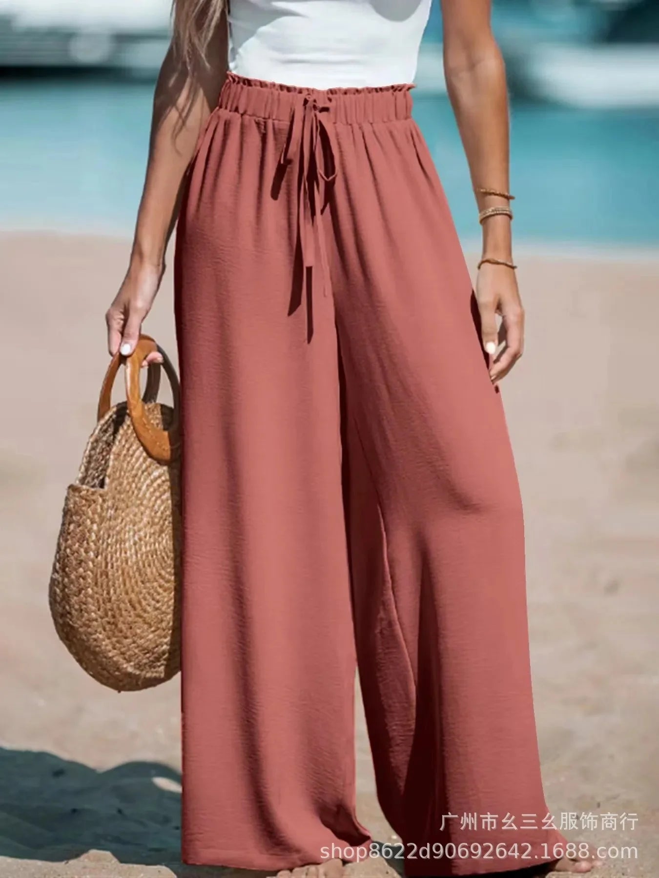 Doris | Damen Palazzohose mit Bindegürtel und Weiten Beinen