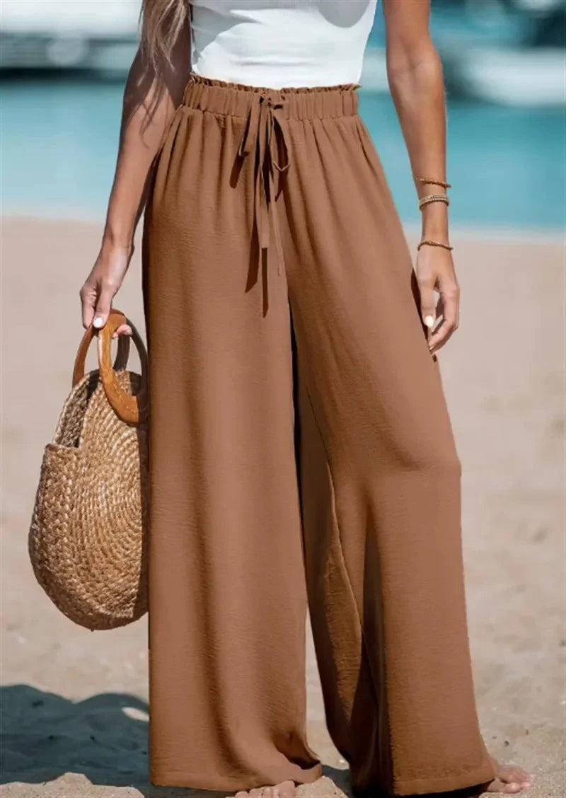Doris | Damen Palazzohose mit Bindegürtel und Weiten Beinen