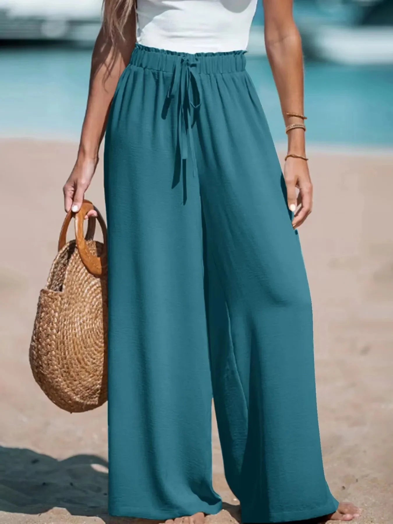 Doris | Damen Palazzohose mit Bindegürtel und Weiten Beinen