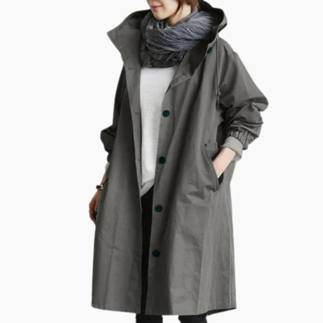 Edith | Damen langer Streetcoat mit Knopfleiste