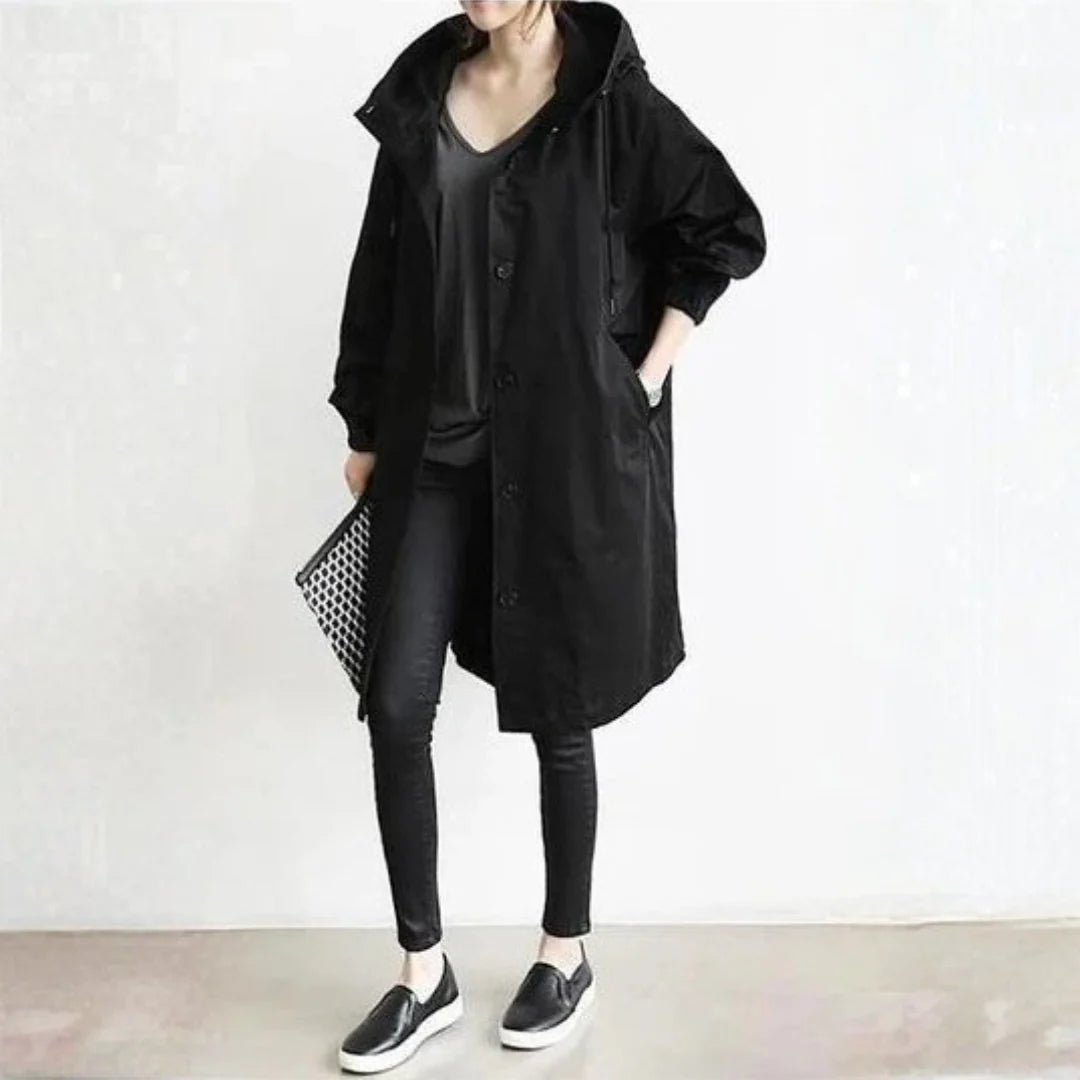 Edith | Damen langer Streetcoat mit Knopfleiste