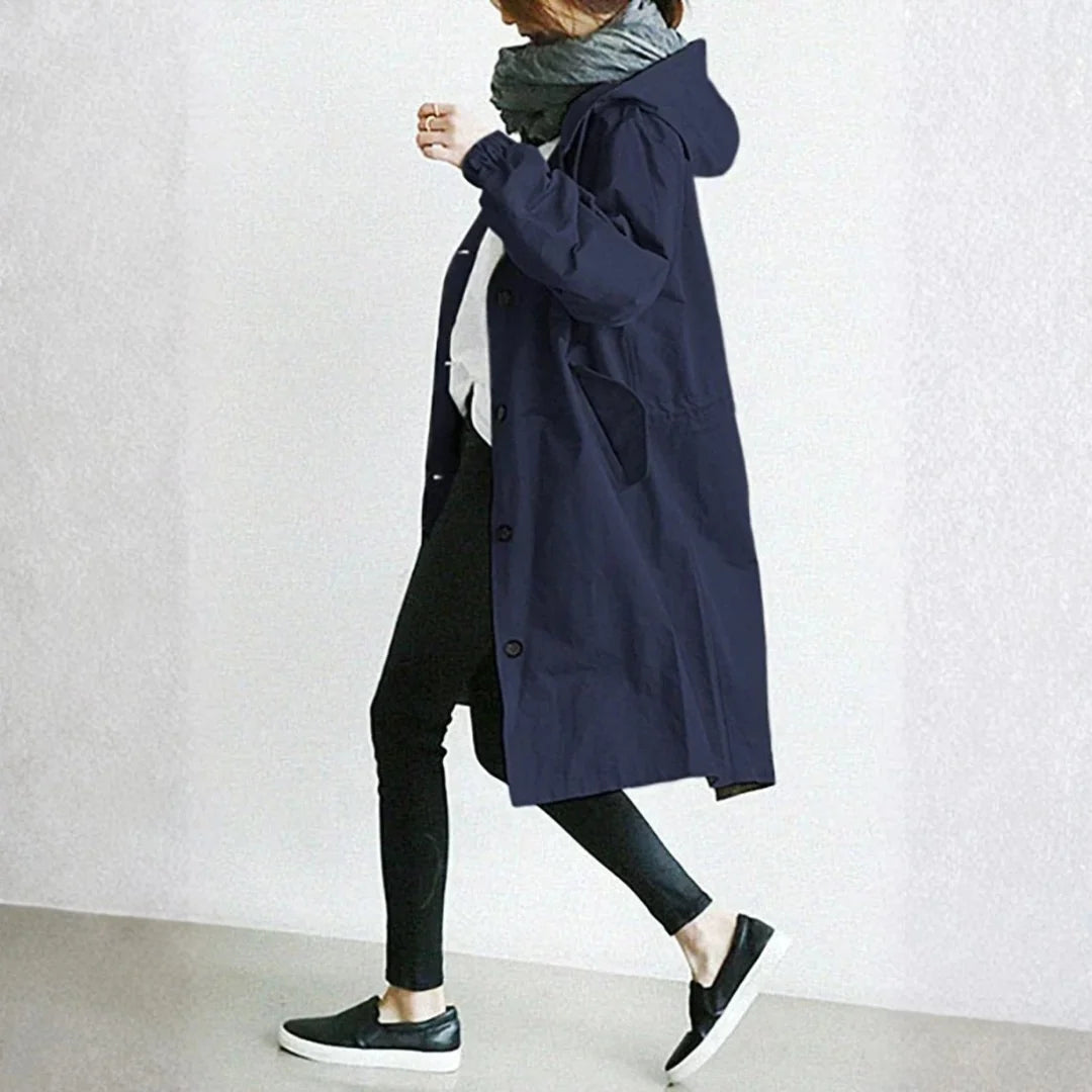 Edith | Damen langer Streetcoat mit Knopfleiste