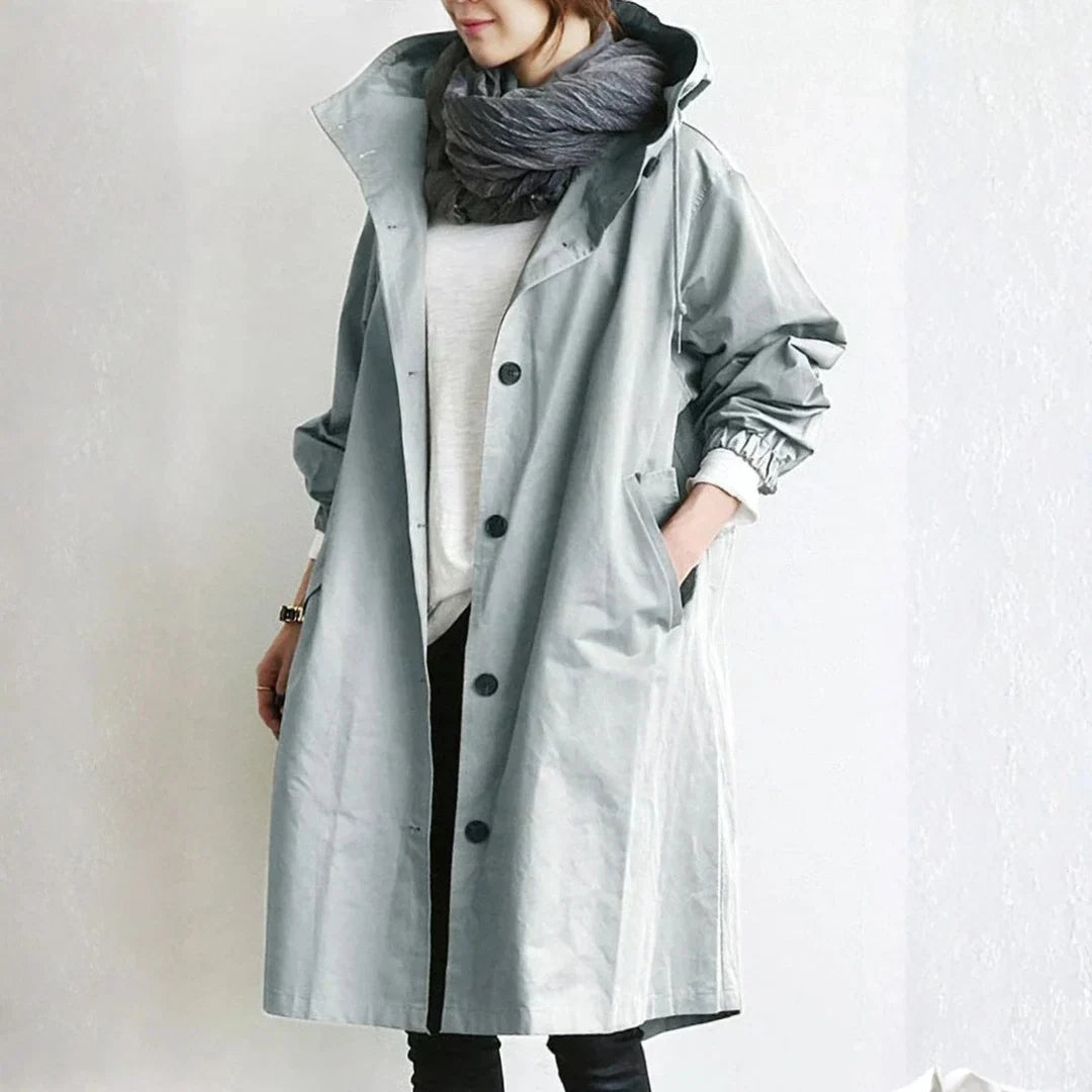 Edith | Damen langer Streetcoat mit Knopfleiste