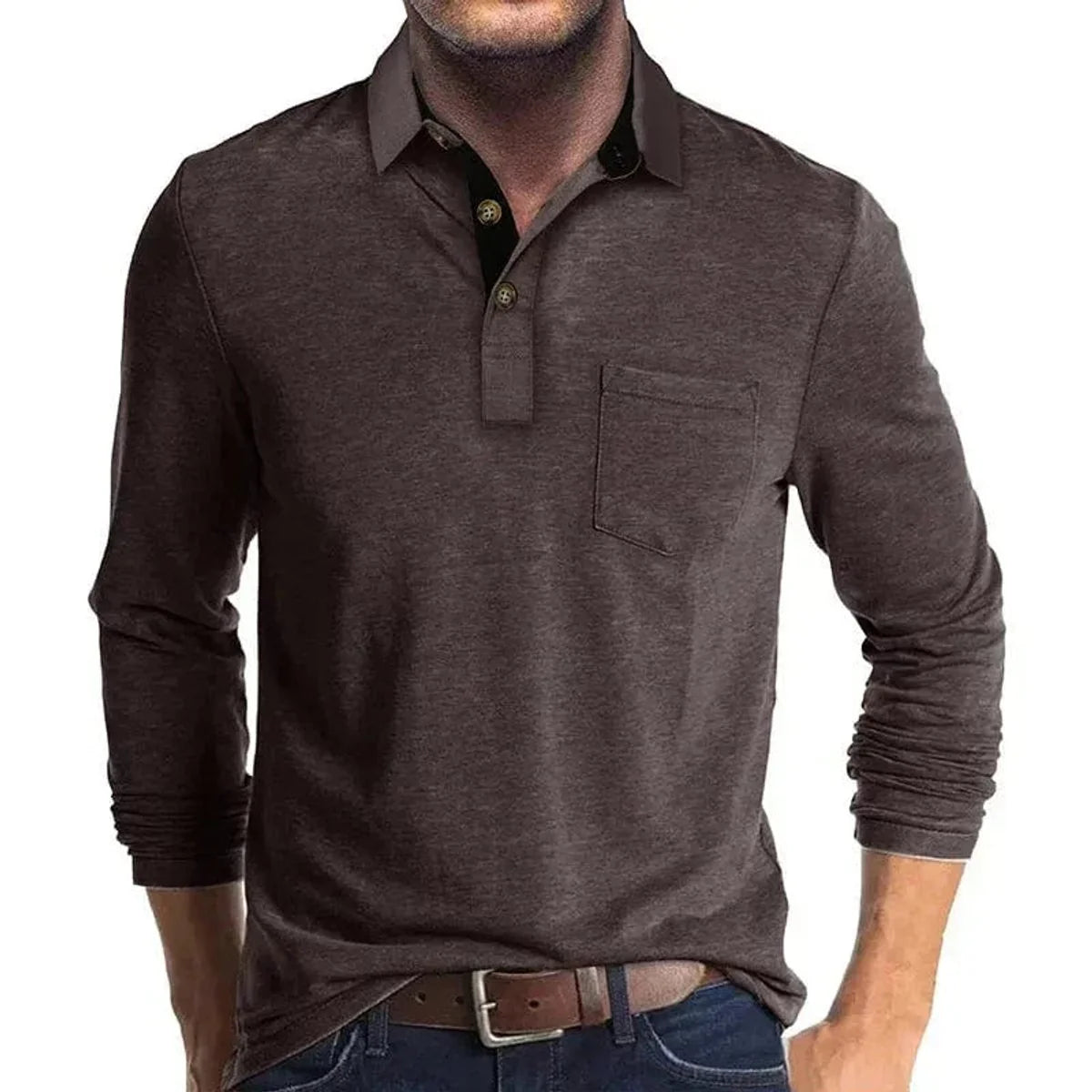 Elias | Herren Langarm-Poloshirt mit Knopfleiste und Brusttasche