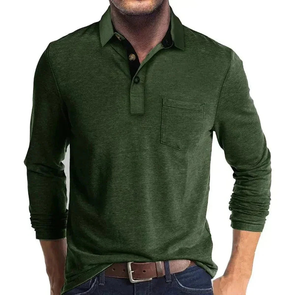 Elias | Herren Langarm-Poloshirt mit Knopfleiste und Brusttasche