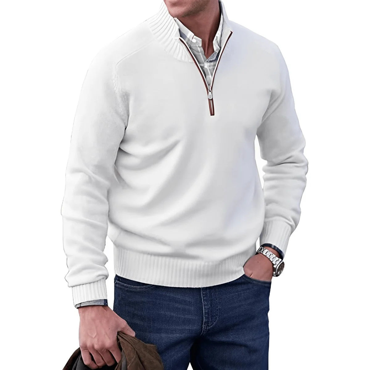 Elias | Herren Strick-Sweater Regular-Fit Langarm Quarter-Zip Pullover