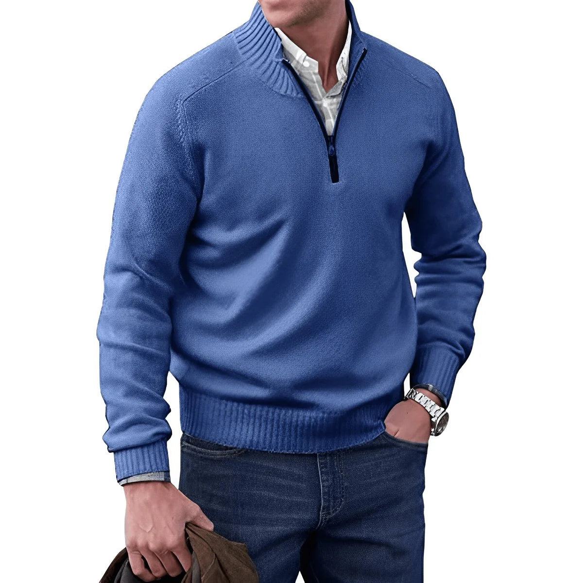 Elias | Herren Strick-Sweater Regular-Fit Langarm Quarter-Zip Pullover