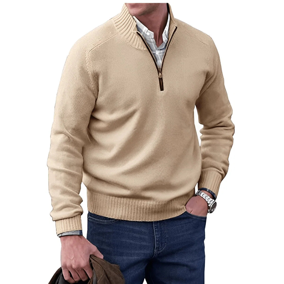 Elias | Herren Strick-Sweater Regular-Fit Langarm Quarter-Zip Pullover