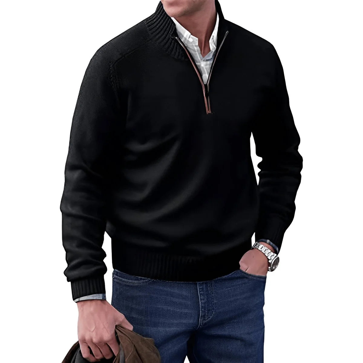 Elias | Herren Strick-Sweater Regular-Fit Langarm Quarter-Zip Pullover