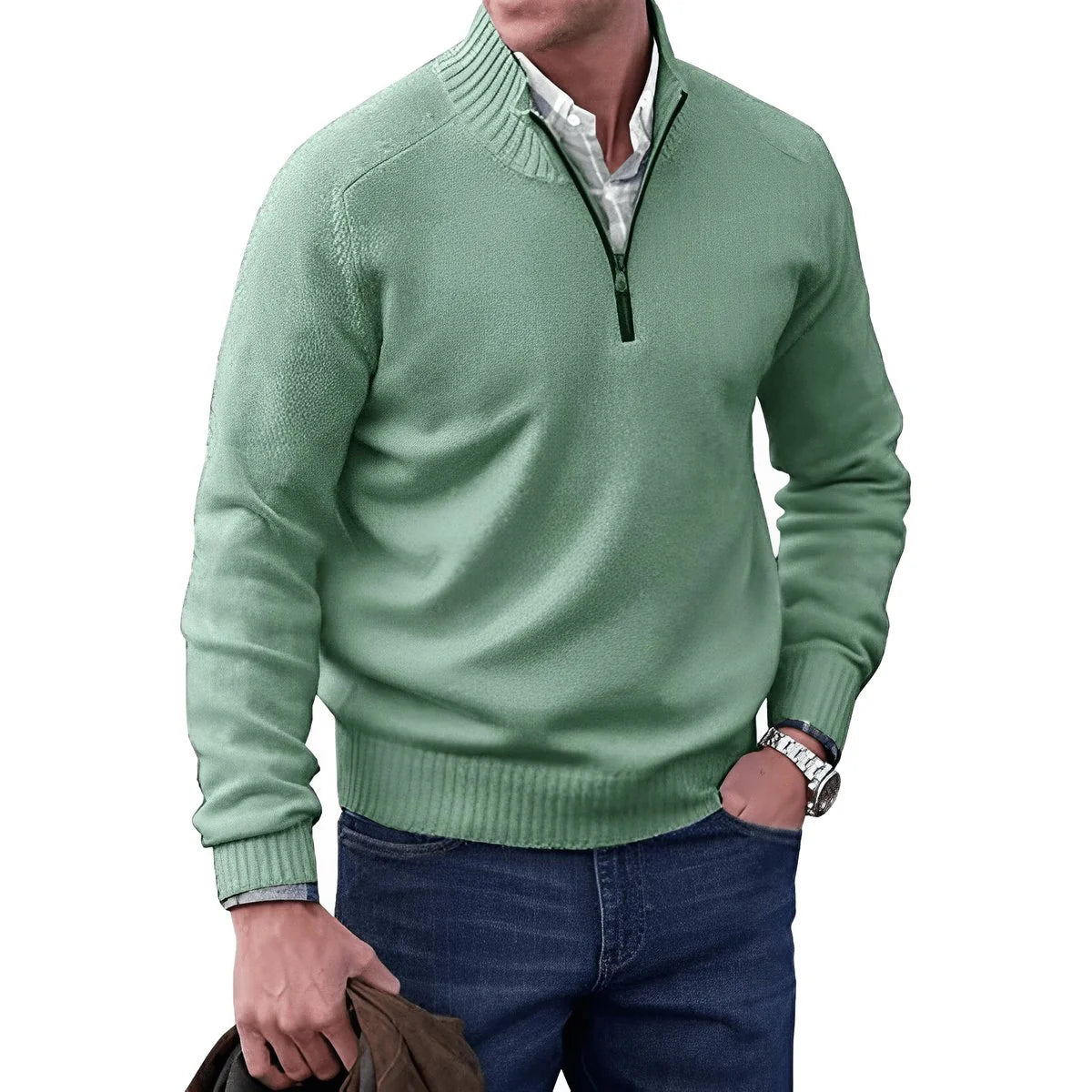 Elias | Herren Strick-Sweater Regular-Fit Langarm Quarter-Zip Pullover