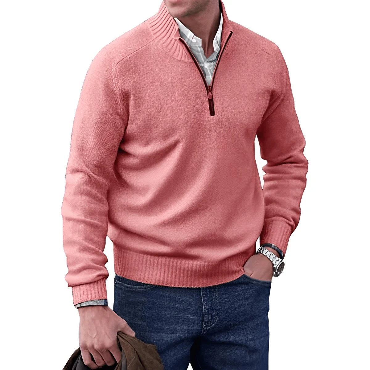 Elias | Herren Strick-Sweater Regular-Fit Langarm Quarter-Zip Pullover