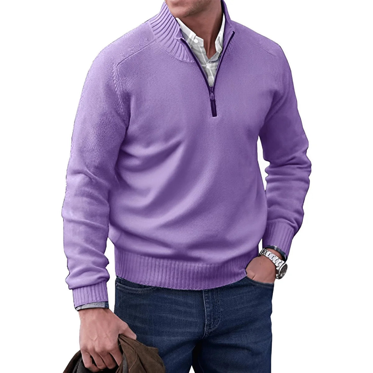 Elias | Herren Strick-Sweater Regular-Fit Langarm Quarter-Zip Pullover