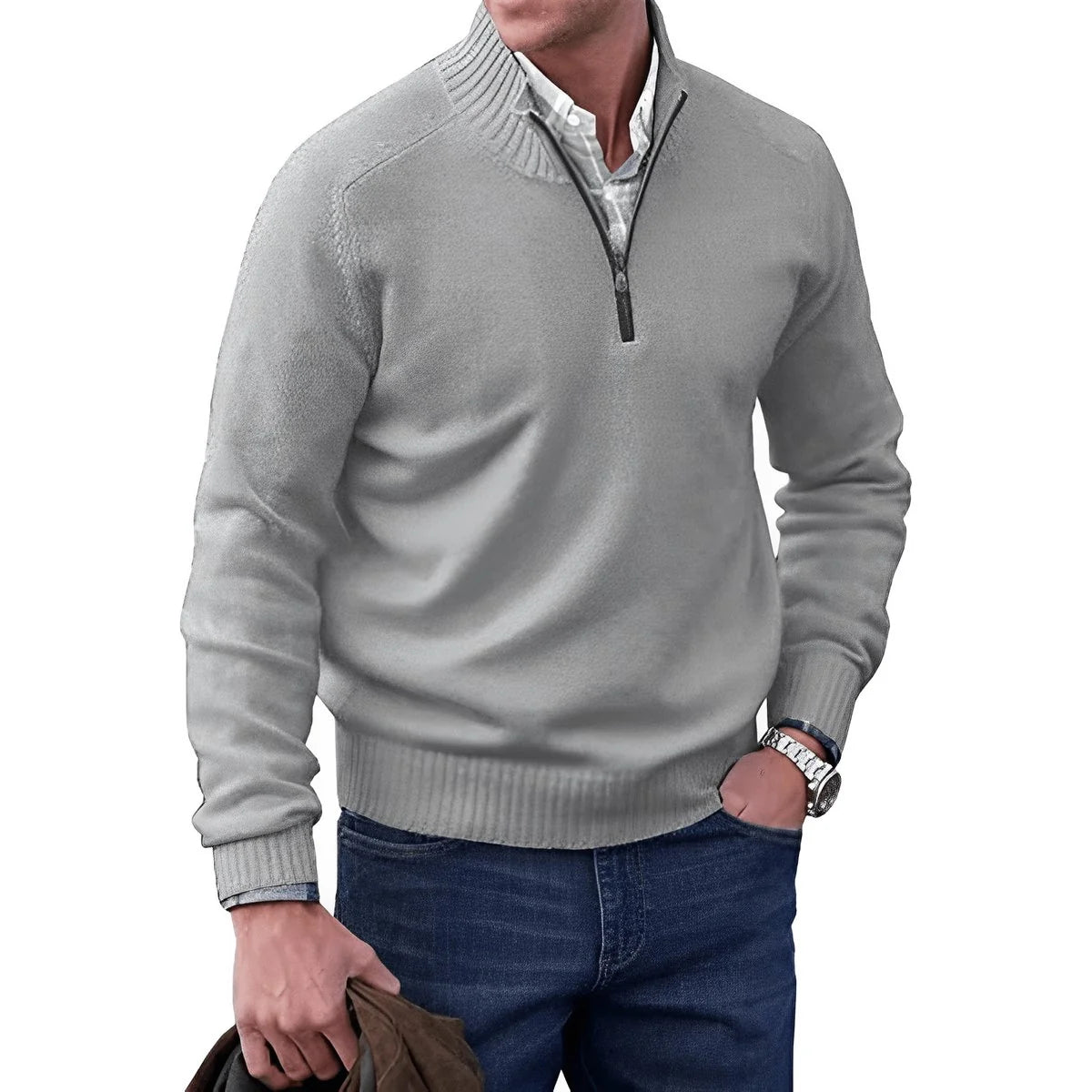 Elias | Herren Strick-Sweater Regular-Fit Langarm Quarter-Zip Pullover
