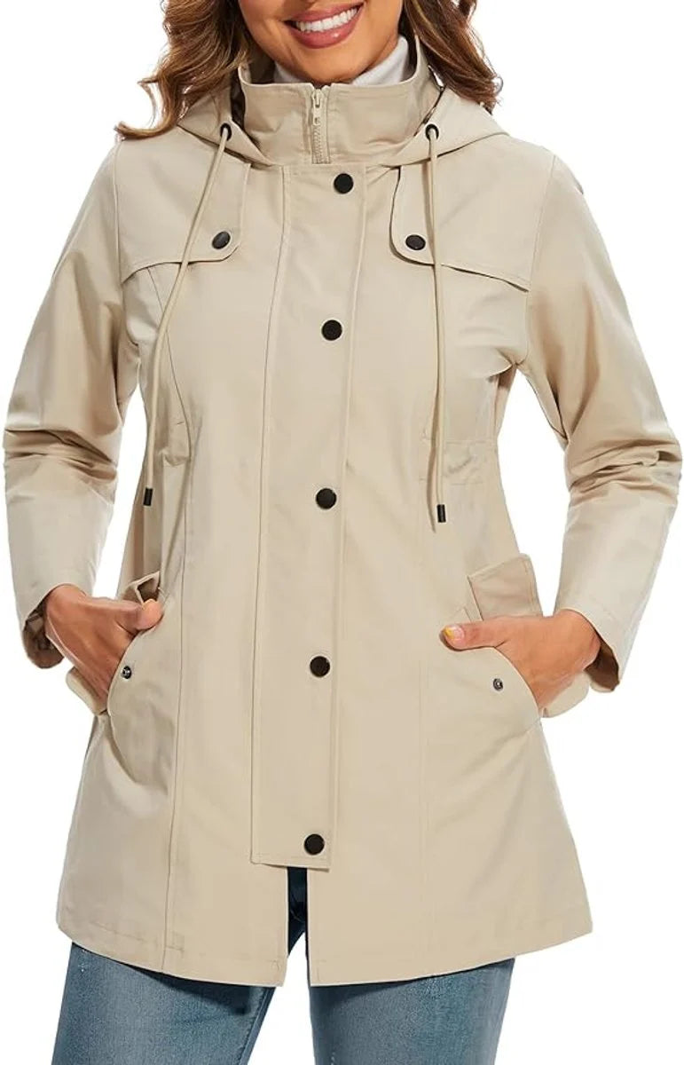 Elisabeth | Damen Coat Wasserdichter Kapuzen-Regenmantel Kariertes Fleecefutter