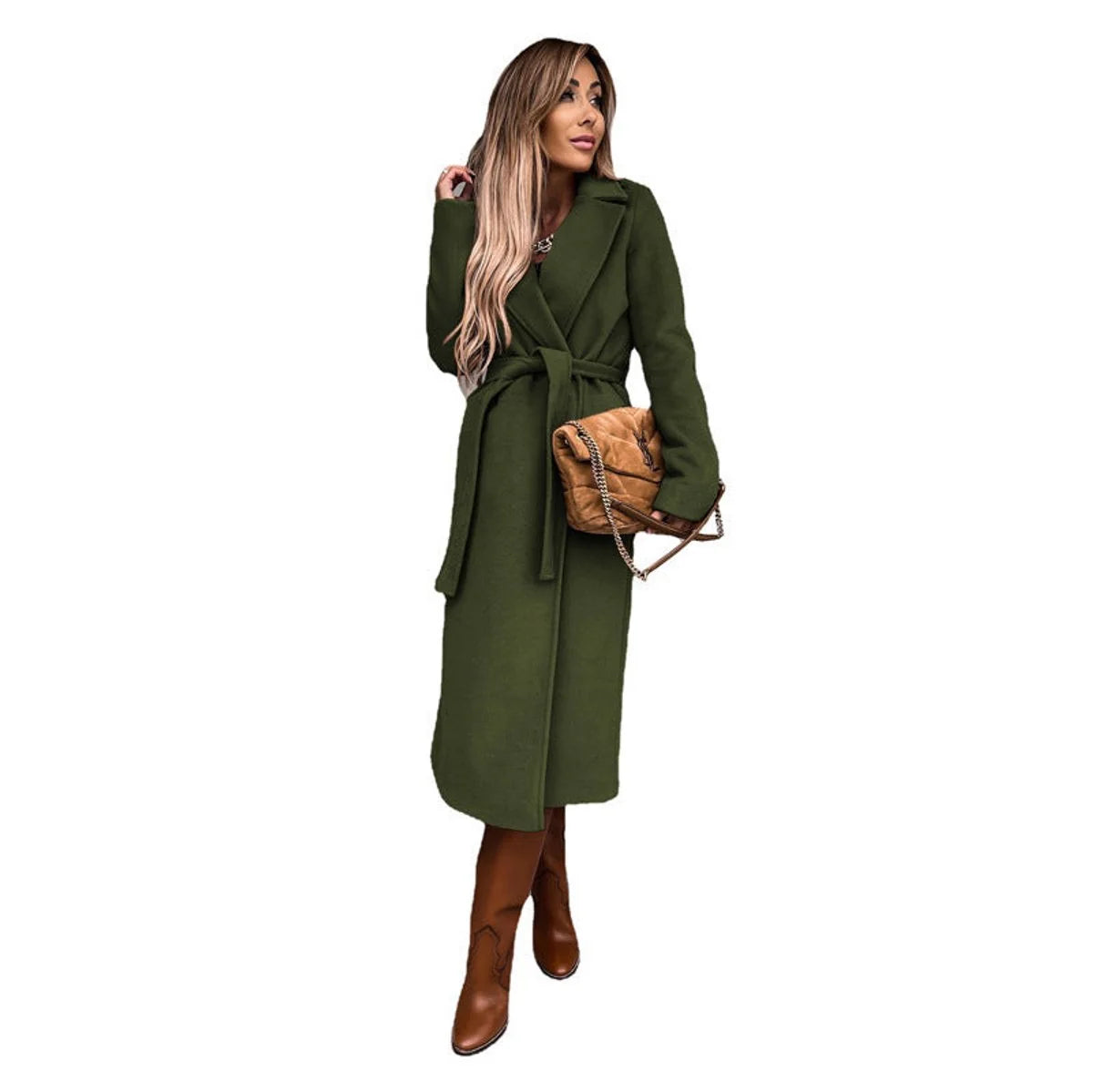 Elisabeth | Trenchcoat Damen Eleganter Langer Wollmantel mit Bindegürtel