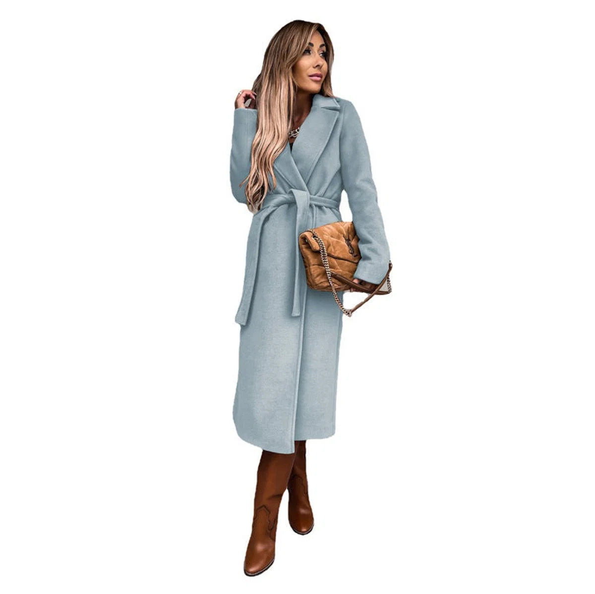 Elisabeth | Trenchcoat Damen Eleganter Langer Wollmantel mit Bindegürtel