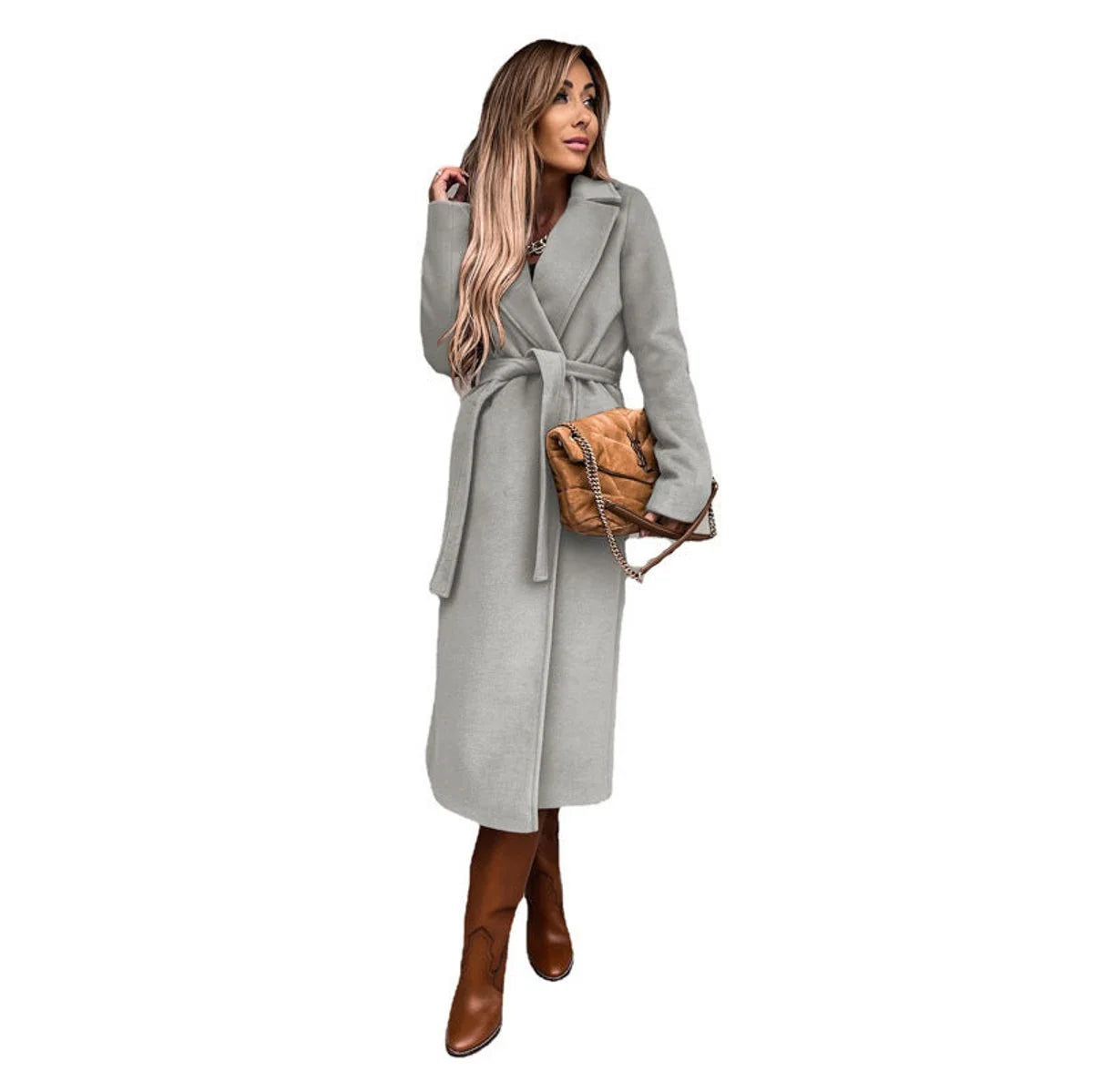 Elisabeth | Trenchcoat Damen Eleganter Langer Wollmantel mit Bindegürtel