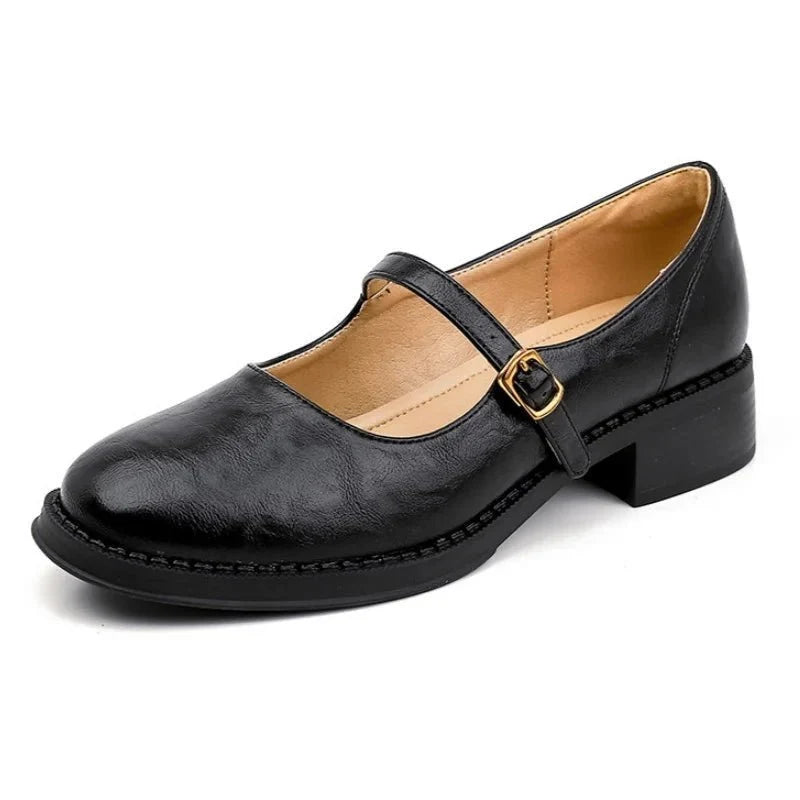 Emilia | Damen Leder Mary-Jane-Ballerinas verstellbarer Riemenschnalle niedrigem Blockabsatz