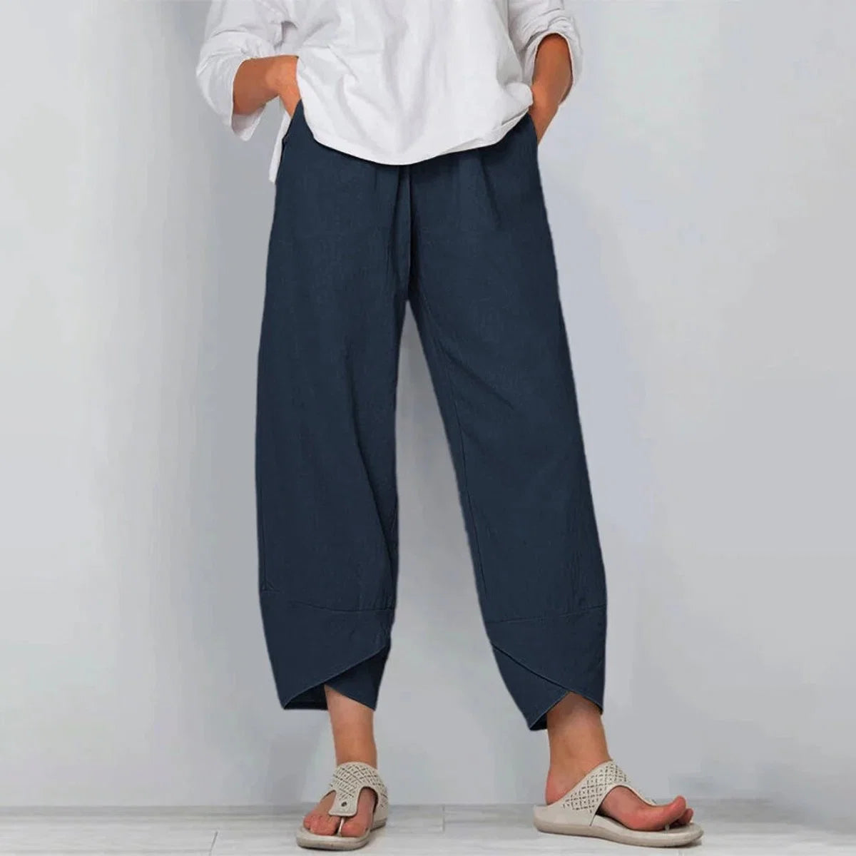 Emilia | Damen Leinen-Mix Wide-Leg Hose mit elastischem Bund