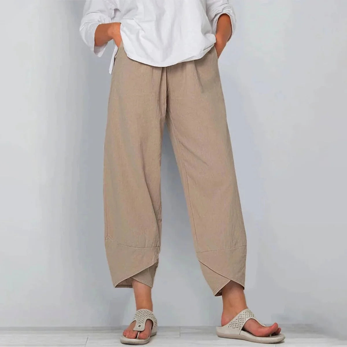 Emilia | Damen Leinen-Mix Wide-Leg Hose mit elastischem Bund