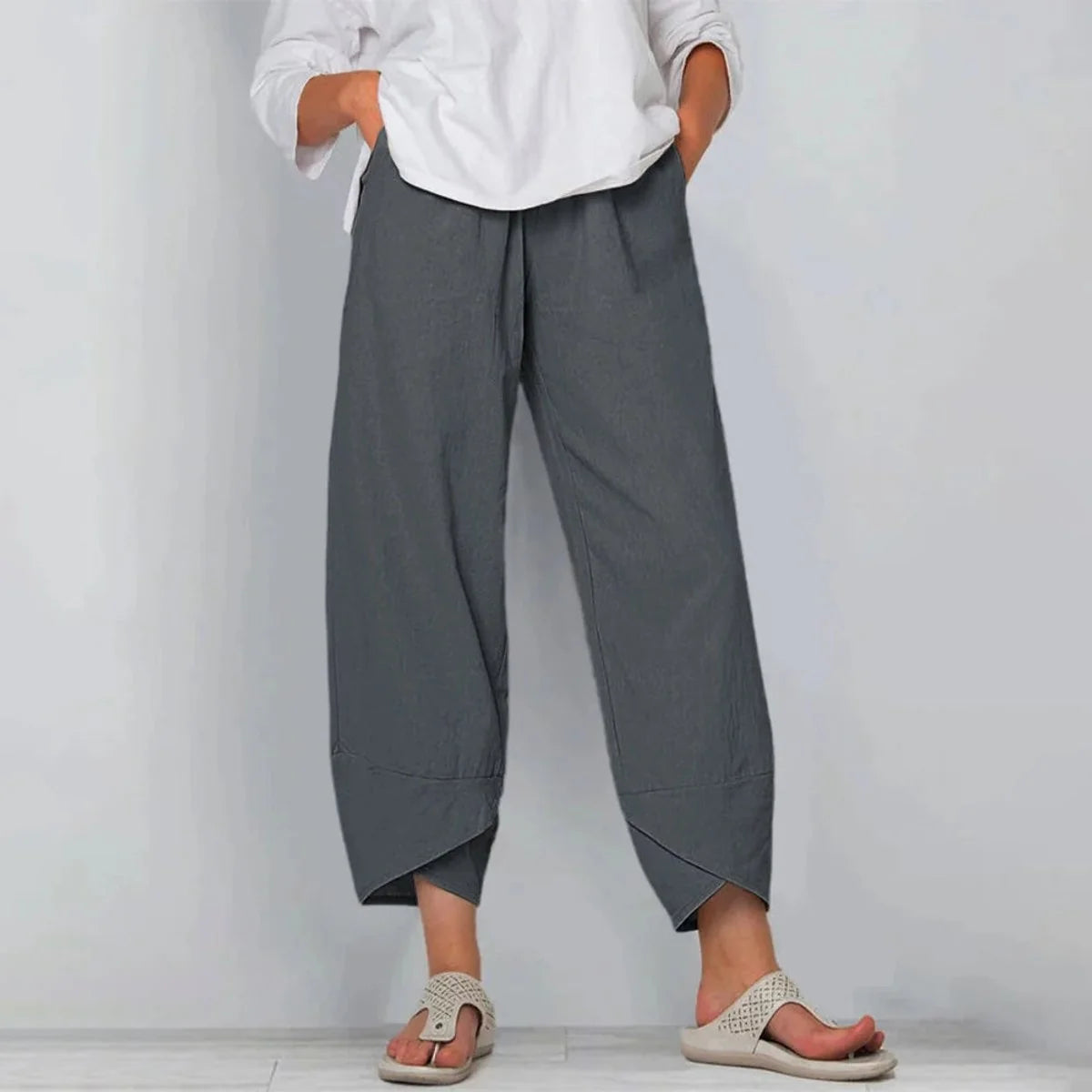 Emilia | Damen Leinen-Mix Wide-Leg Hose mit elastischem Bund