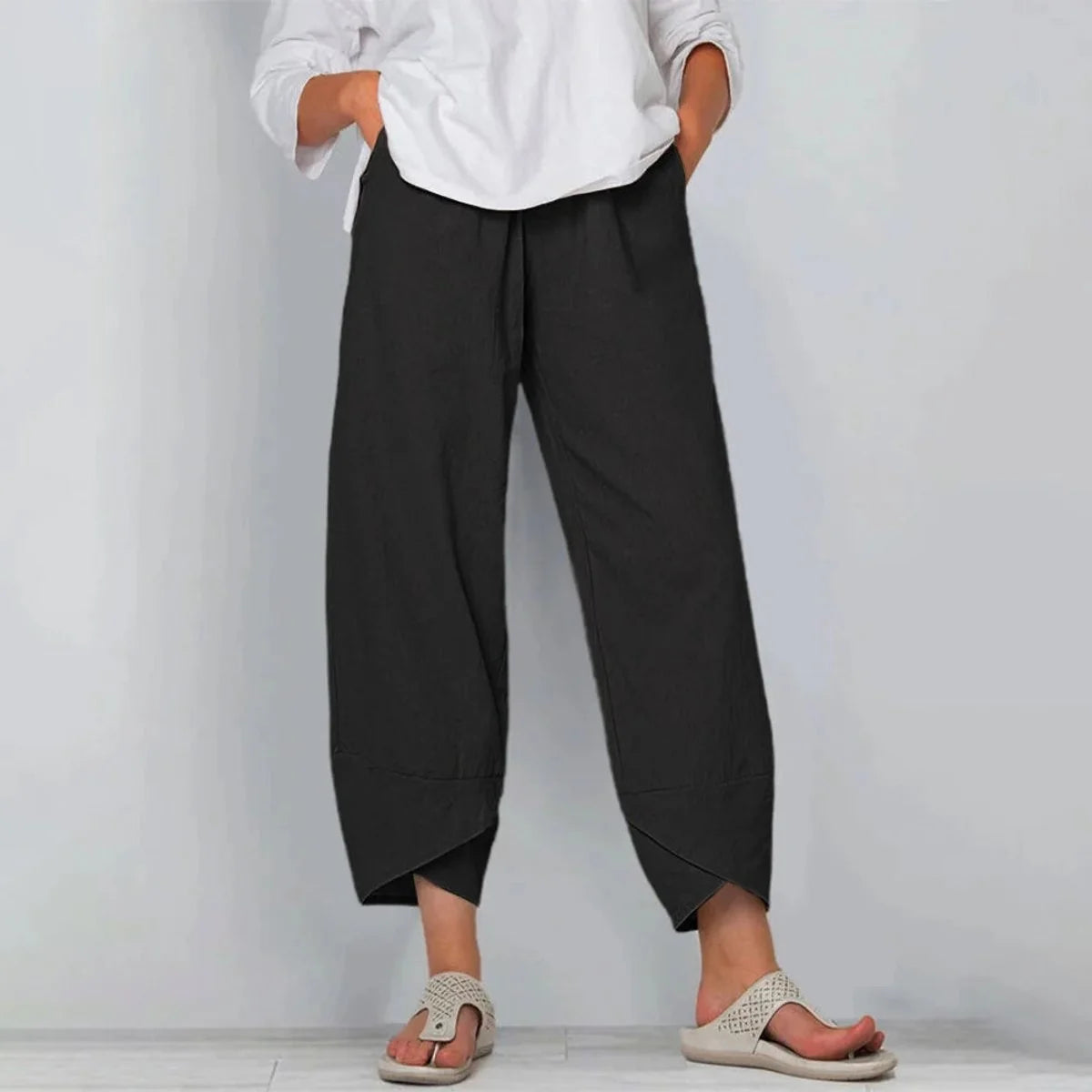 Emilia | Damen Leinen-Mix Wide-Leg Hose mit elastischem Bund