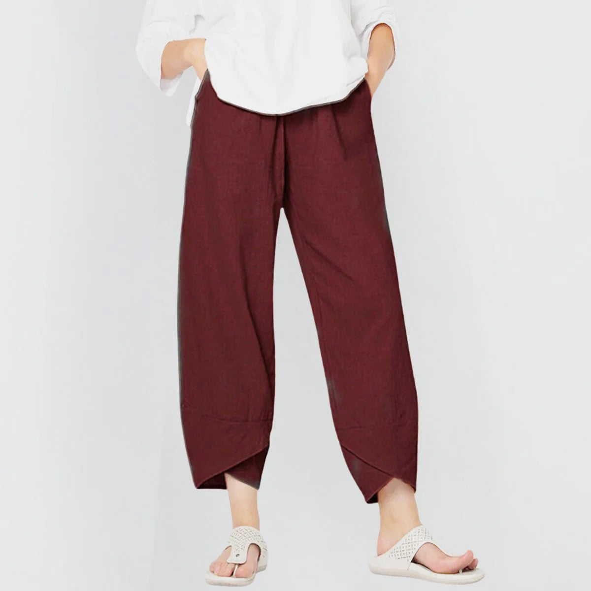 Emilia | Damen Leinen-Mix Wide-Leg Hose mit elastischem Bund