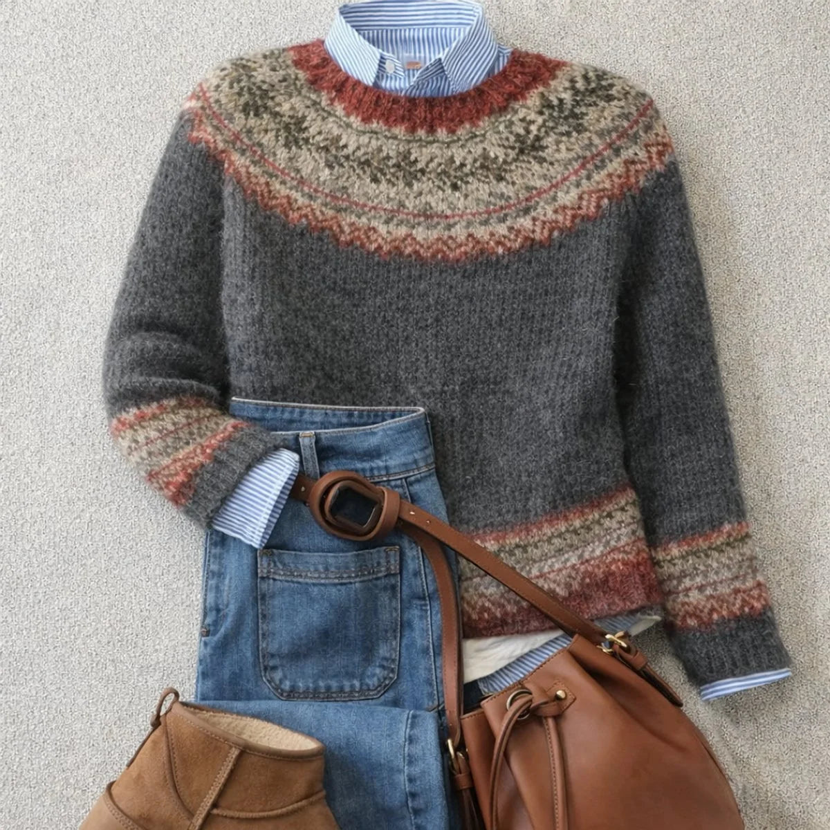 Emilia | Damen Nordischer Strick Sweater mit Relaxed Silhouette