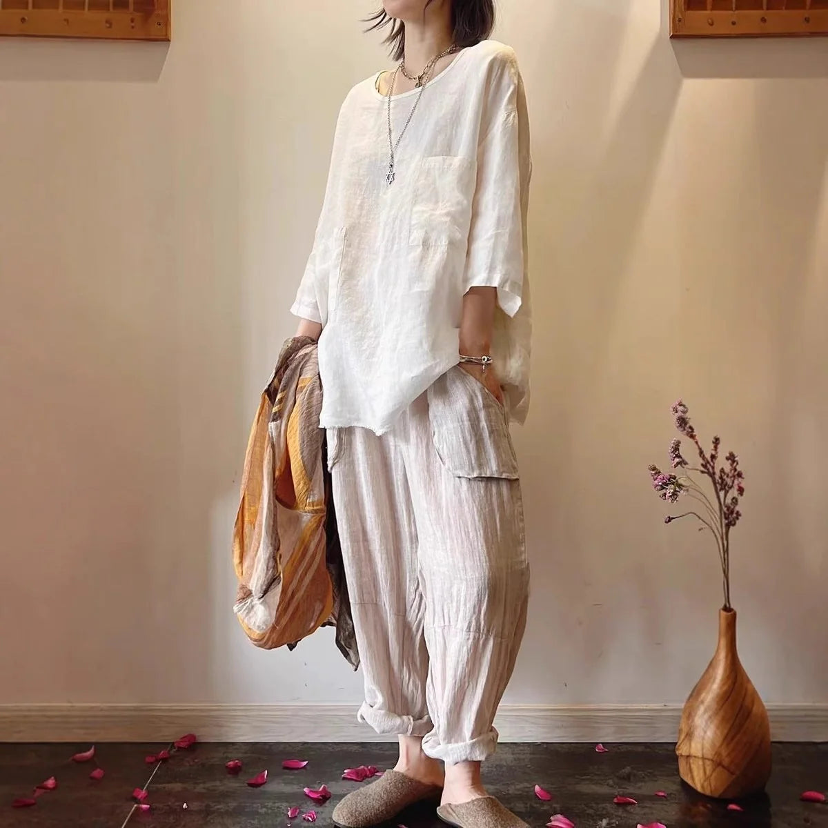 Emilia | Damen Relaxed-Fit Leinen Tunika mit Aufgesetzten Taschen
