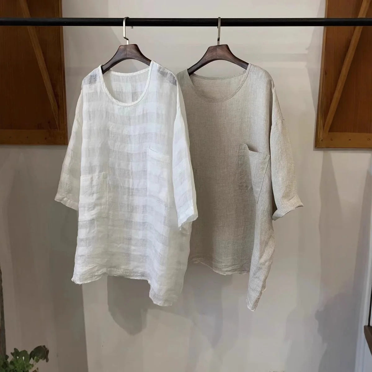 Emilia | Damen Relaxed-Fit Leinen Tunika mit Aufgesetzten Taschen