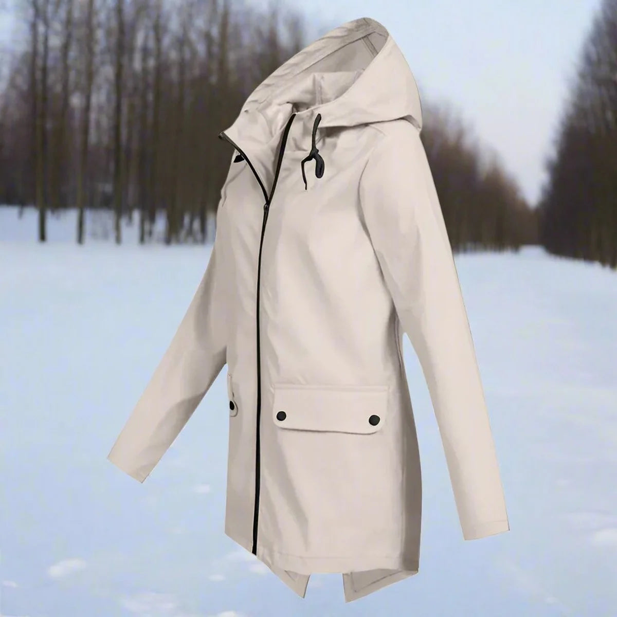 Emilia | Damen Wasserdichte Kapuzen-Regenjacke mit Reißverschluss Taschen