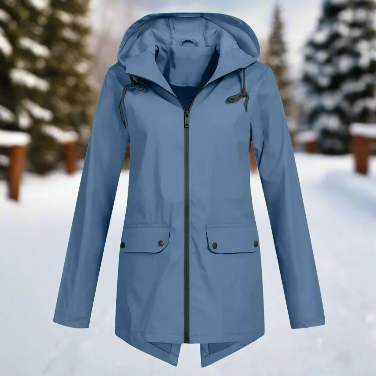 Emilia | Damen Wasserdichte Kapuzen-Regenjacke mit Reißverschluss Taschen