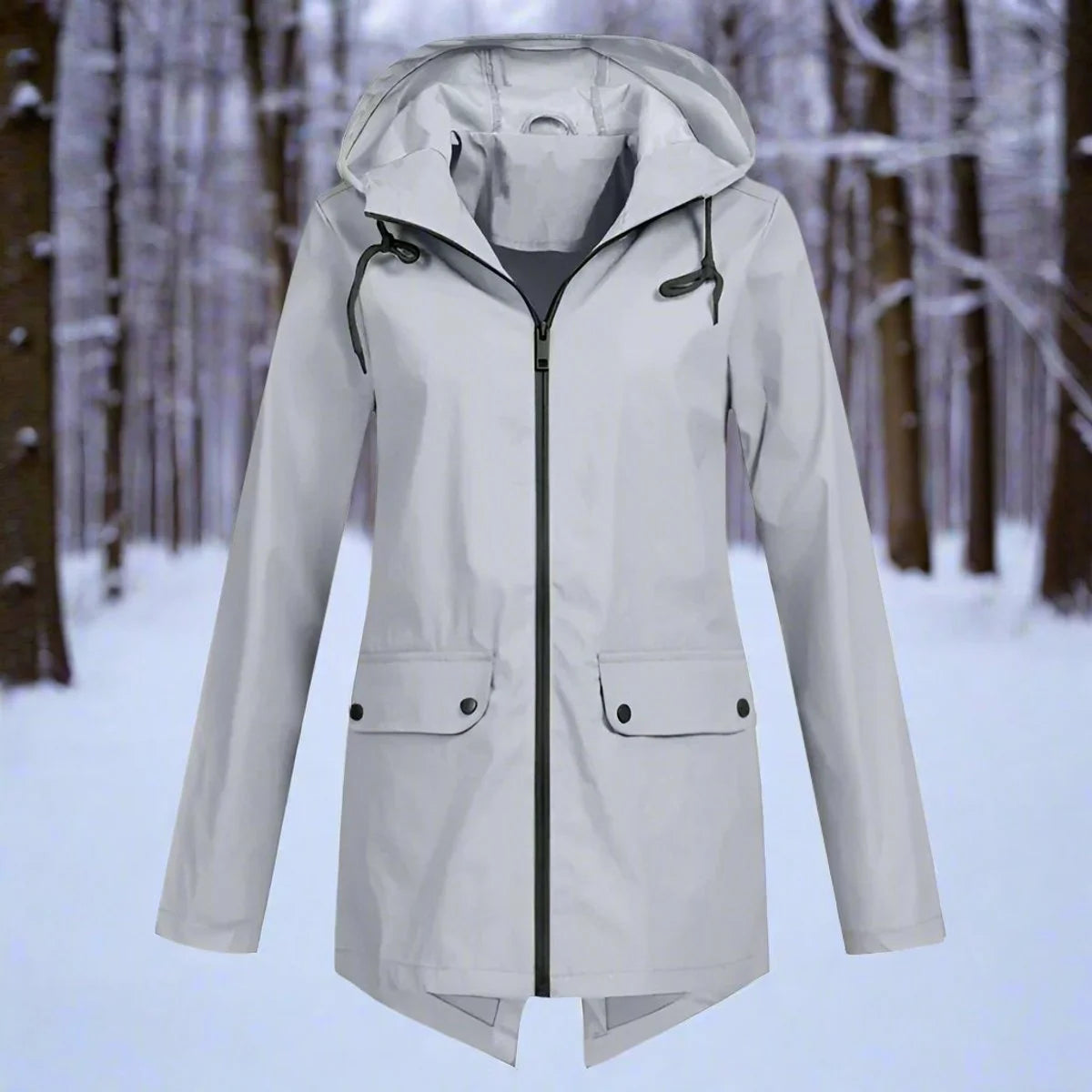 Emilia | Damen Wasserdichte Kapuzen-Regenjacke mit Reißverschluss Taschen