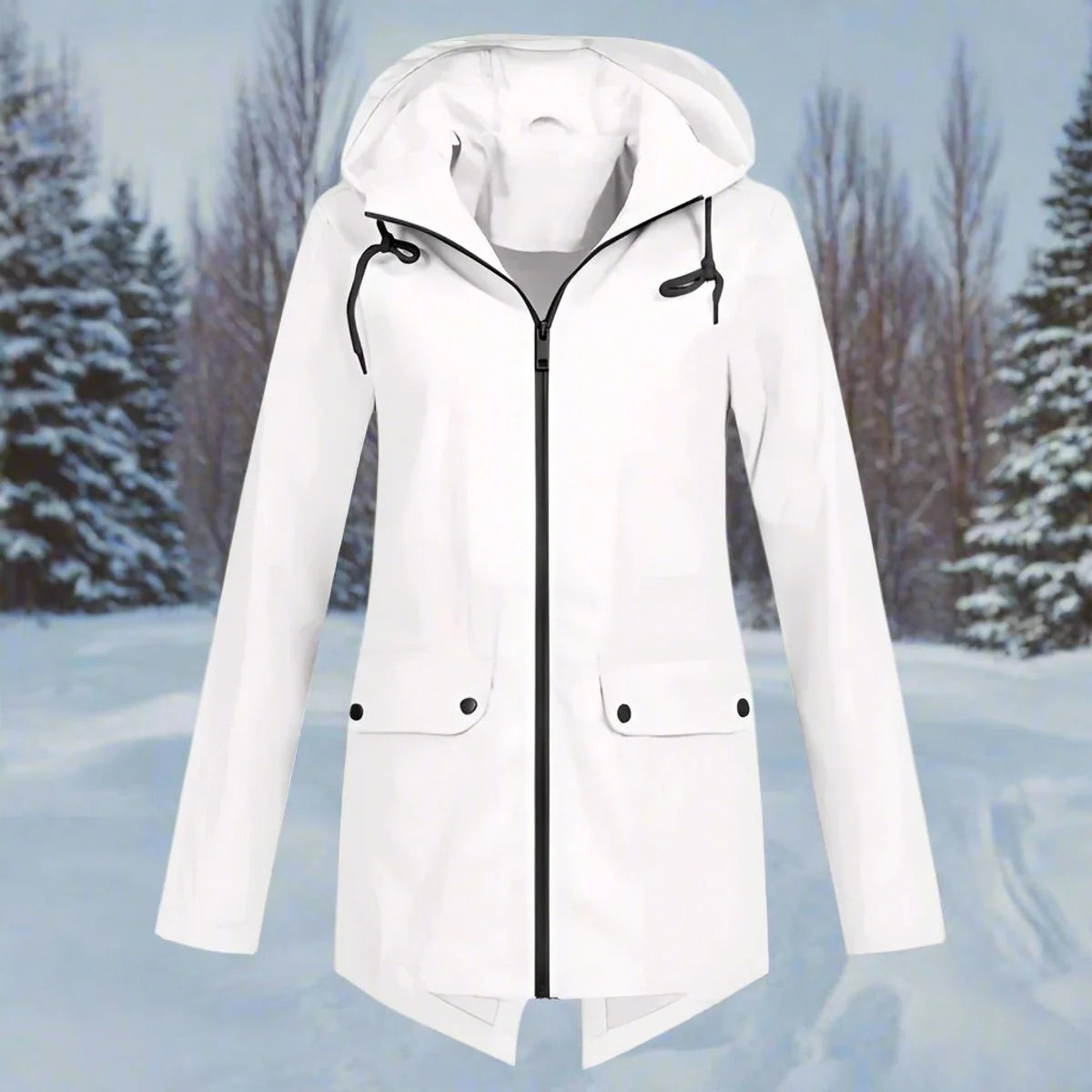 Emilia | Damen Wasserdichte Kapuzen-Regenjacke mit Reißverschluss Taschen