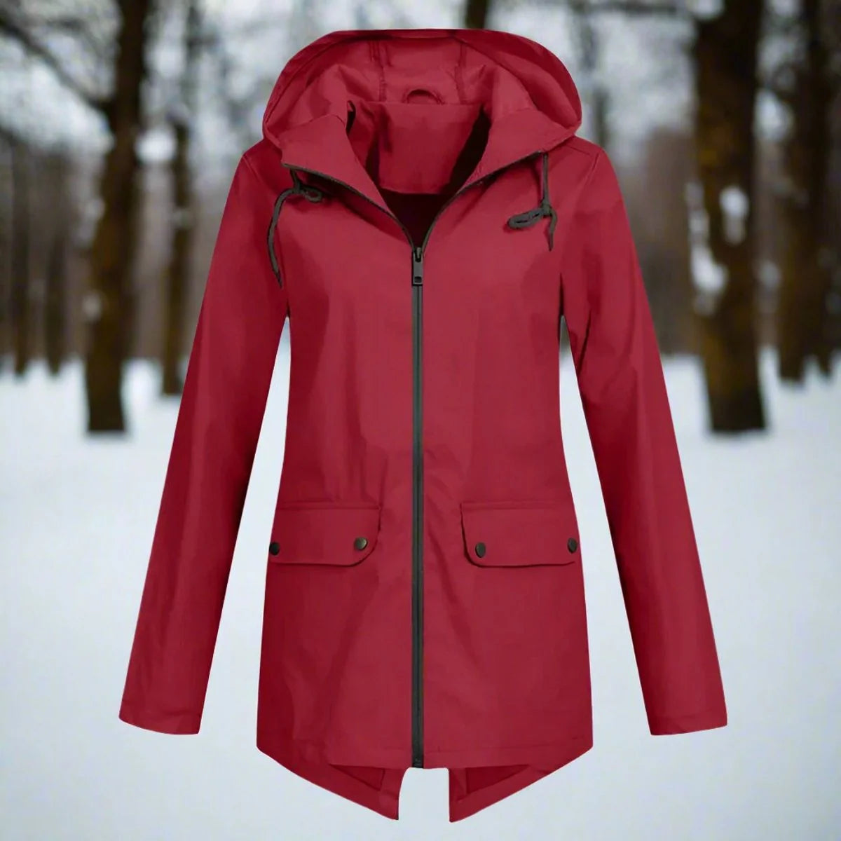 Emilia | Damen Wasserdichte Kapuzen-Regenjacke mit Reißverschluss Taschen