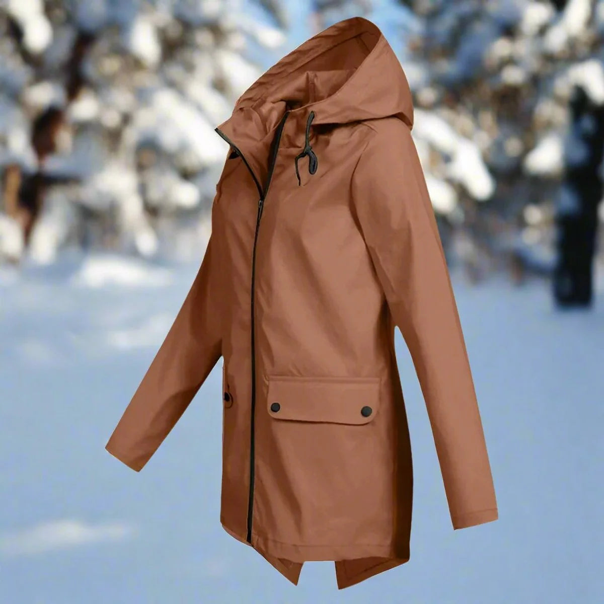Emilia | Damen Wasserdichte Kapuzen-Regenjacke mit Reißverschluss Taschen