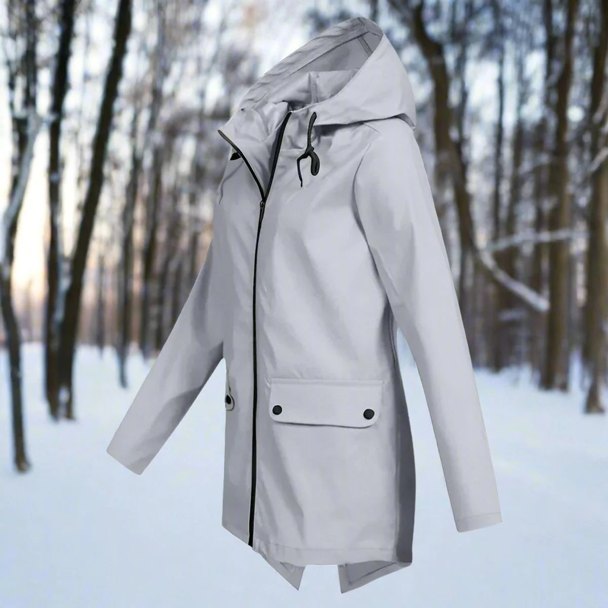Emilia | Damen Wasserdichte Kapuzen-Regenjacke mit Reißverschluss Taschen
