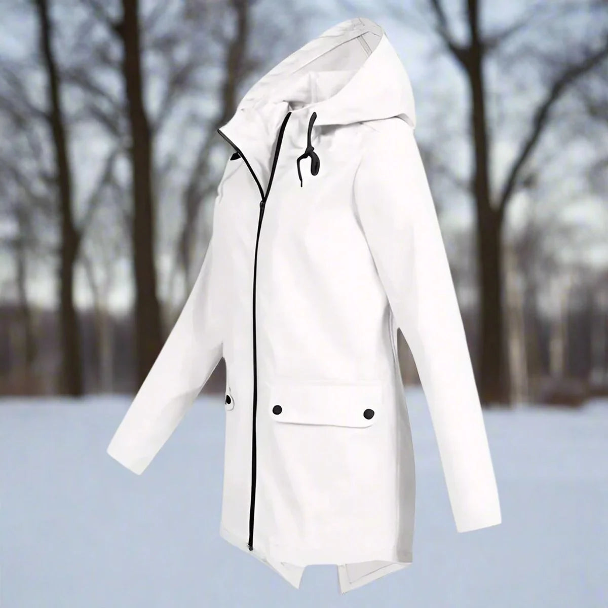 Emilia | Damen Wasserdichte Kapuzen-Regenjacke mit Reißverschluss Taschen