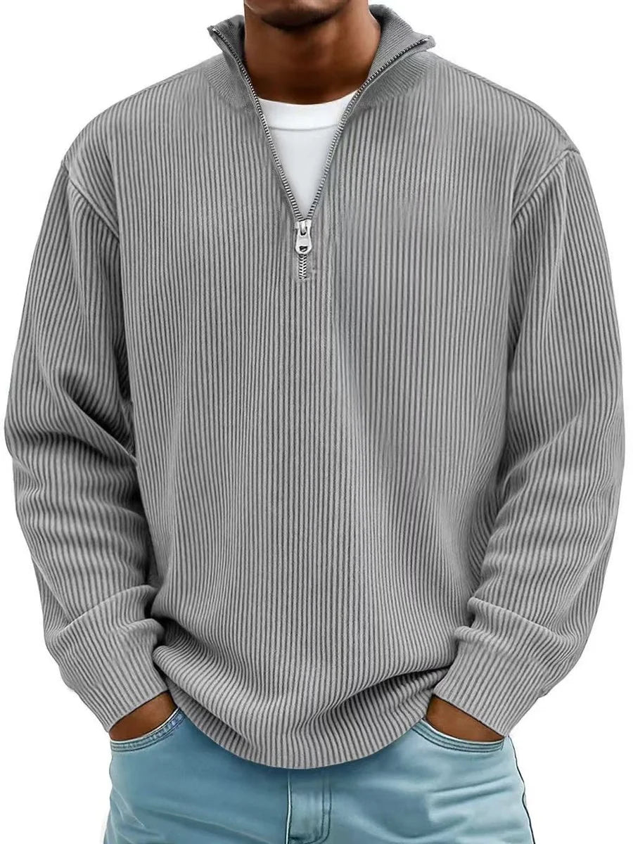 Fabian | Herren Gerippter Half-Zip Stehkragen Pullover Sweatshirt