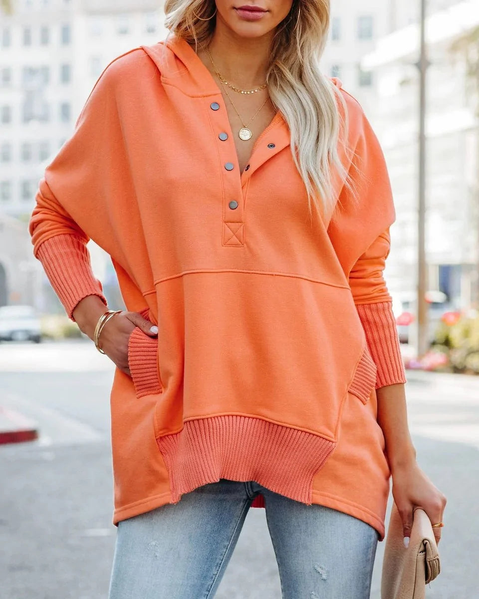 Frieda | Damen Kapuzen-Tunika Langarm Oversized Hoodie Pullover